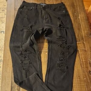 Aeropostale Women's Mom High Rise Distressed Black Jeans Size 8R